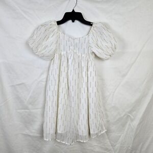 Janie & Jack Girl White Metallic Clip Stripe Bubble Sleeve Party Holiday Dress 8